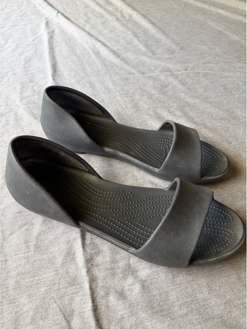 Black Crocs Lina D'Orsay Flat Sandals Womens Size 11